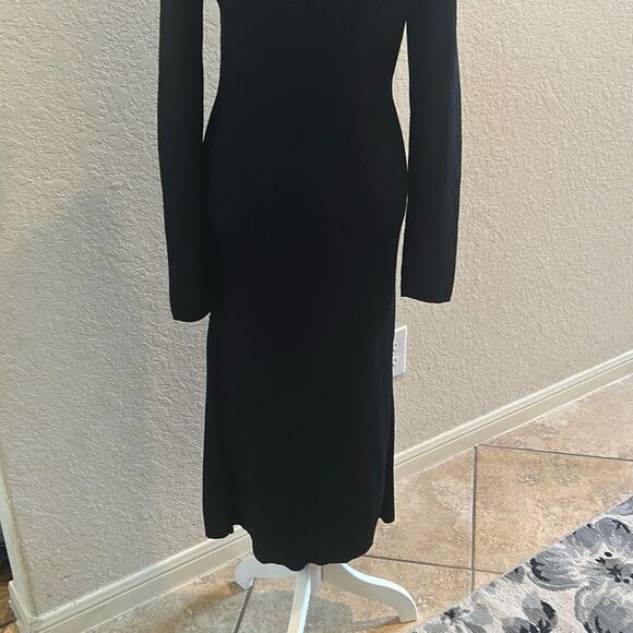 Adrienne Landau Quartz Size M Long Sleeve High Slit Sweater Dress Jet Black NWT - Picture 9 of 15